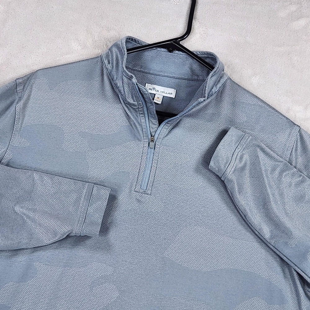 Peter Millar Mens Medium Gray Camo 1/4 Zip Perth Performance Pullover MF22EK40G